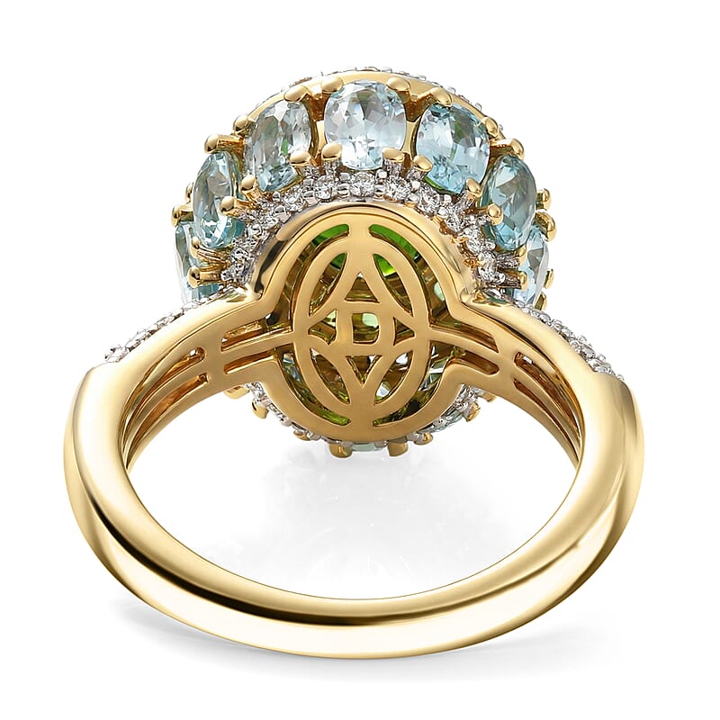 D'Joy Chrome Diopside and Multi Gemstone 6.00 ctw Lotus Flower Ring in 18K Vermeil Yellow Gold Over Sterling Silver (Size 7.0)
