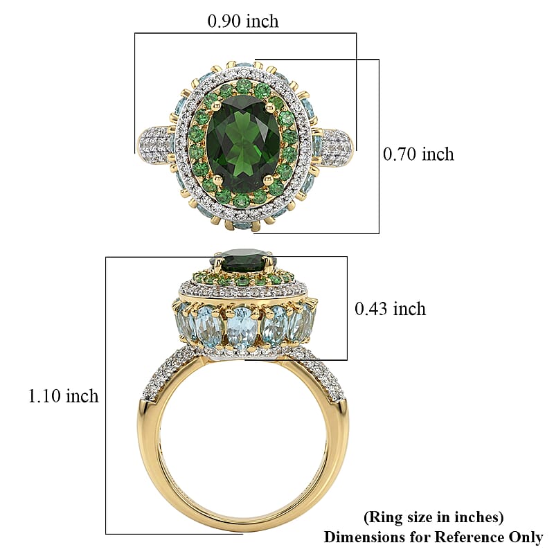 D'Joy Chrome Diopside and Multi Gemstone 6.00 ctw Lotus Flower Ring in 18K Vermeil Yellow Gold Over Sterling Silver (Size 7.0)