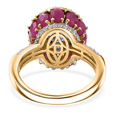 D'Joy Kashmir Kyanite and Multi Gemstone 6.65 ctw Lotus Flower Ring in 18K Vermeil Yellow Gold Over Sterling Silver (Size 8.0)