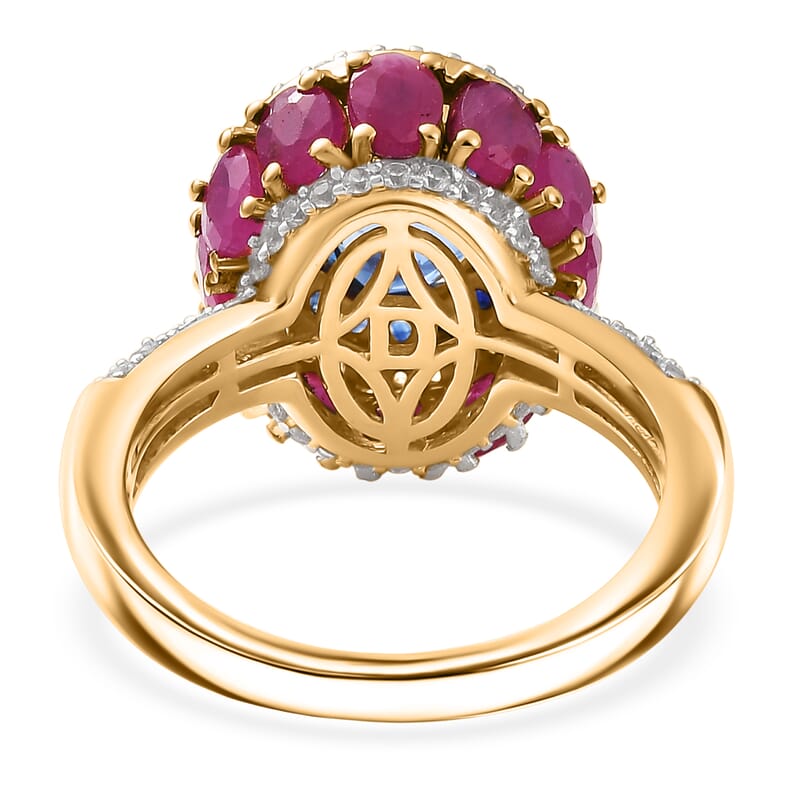 D'Joy Kashmir Kyanite and Multi Gemstone 6.65 ctw Lotus Flower Ring in 18K Vermeil Yellow Gold Over Sterling Silver (Size 9.0)