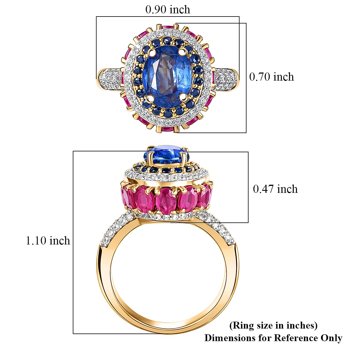 D'Joy Kashmir Kyanite and Multi Gemstone 6.65 ctw Lotus Flower Ring in 18K Vermeil Yellow Gold Over Sterling Silver (Size 9.0)