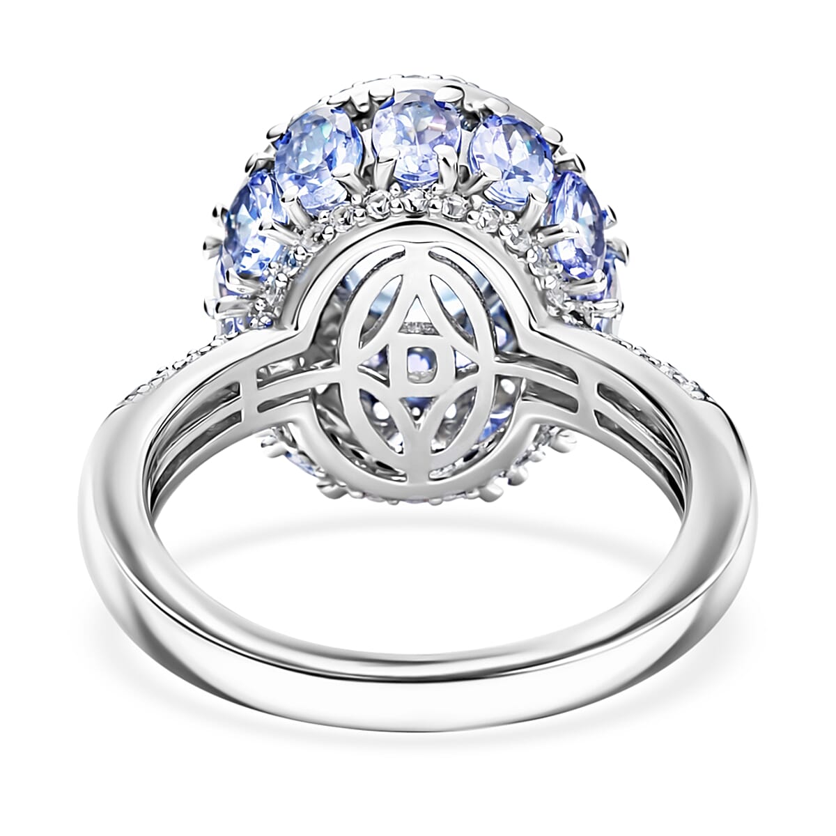 D'Joy Premium Mangoro Aquamarine and Multi Gemstone 4.20 ctw Lotus Flower Ring in Rhodium Over Sterling Silver (Size 10.0) image number 2