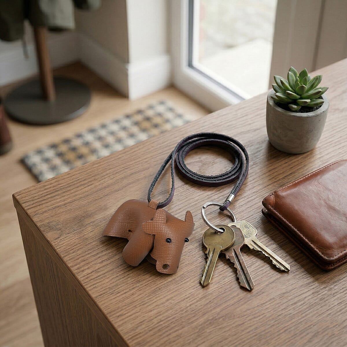 Passage Brown Genuine Leather Handcrafted Cow Keychain image number 1