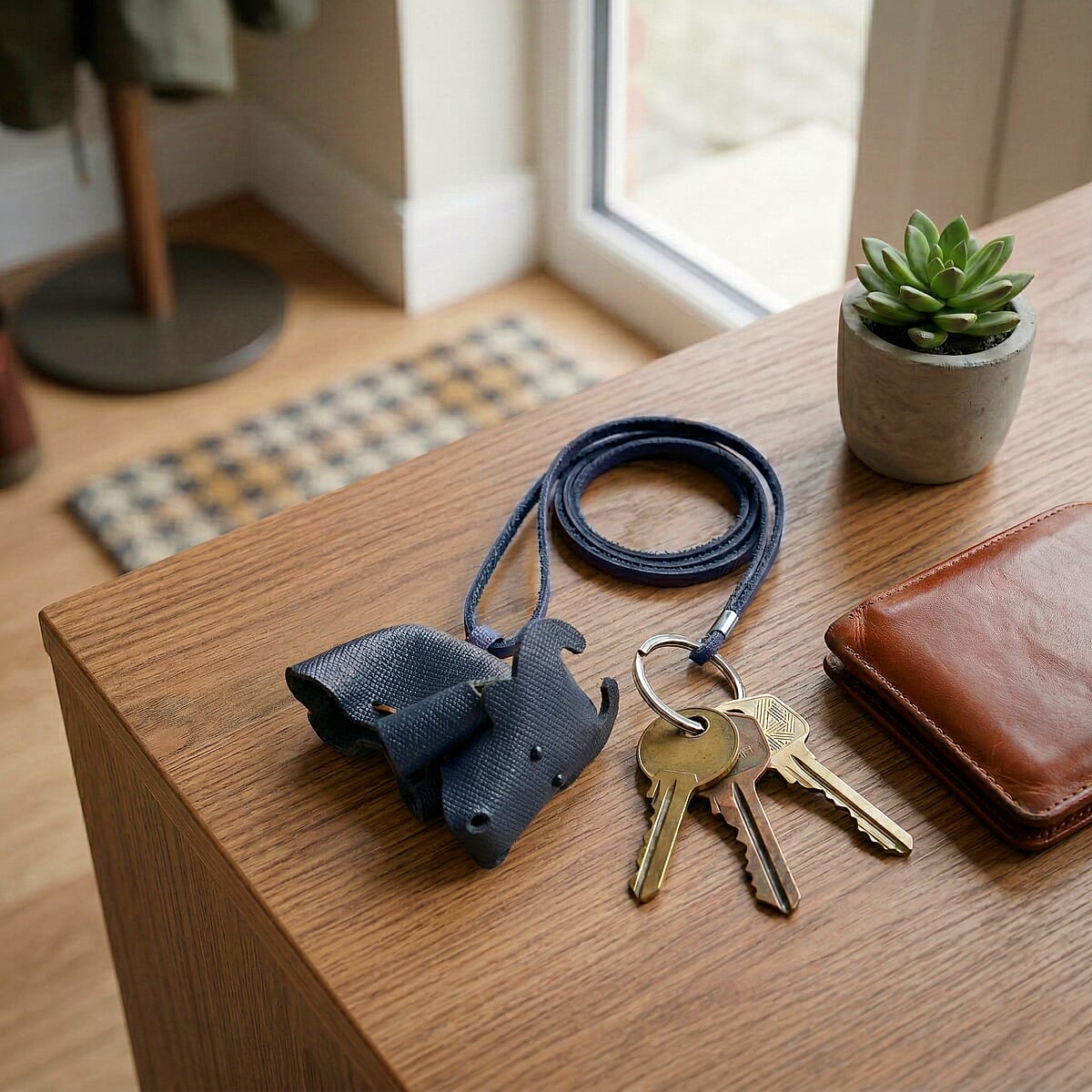 Passage Navy Genuine Leather Handcrafted Buffalo Keychain image number 1
