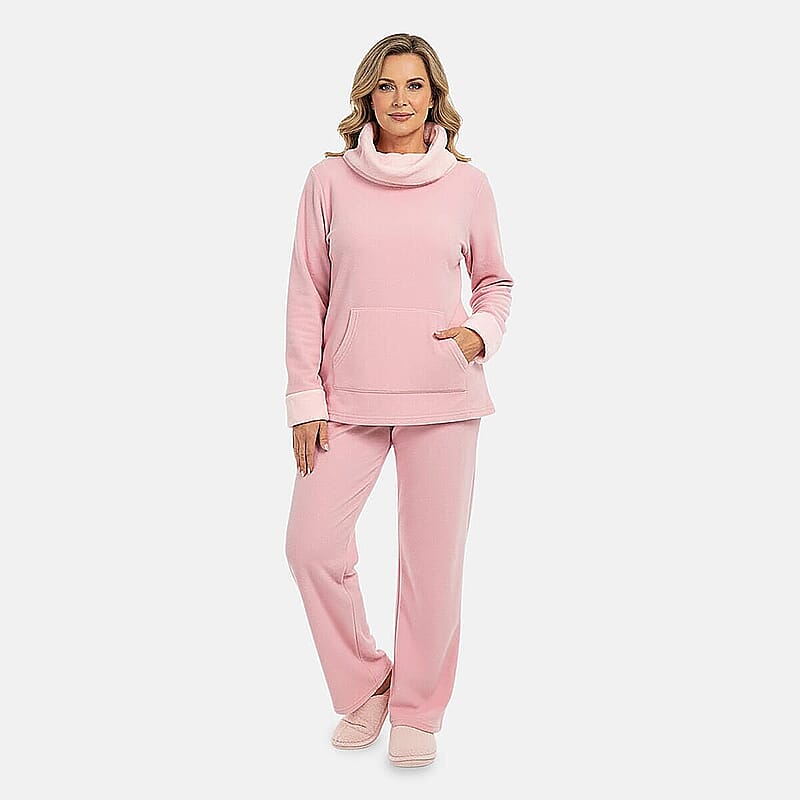Amanda Paige Blue Cowl Neck Fleece 2 pc Pajama Pant set-L