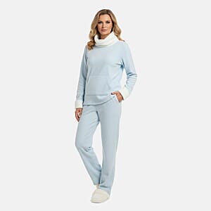 Amanda Paige Blue Cowl Neck Fleece 2 pc Pajama Pant set-M