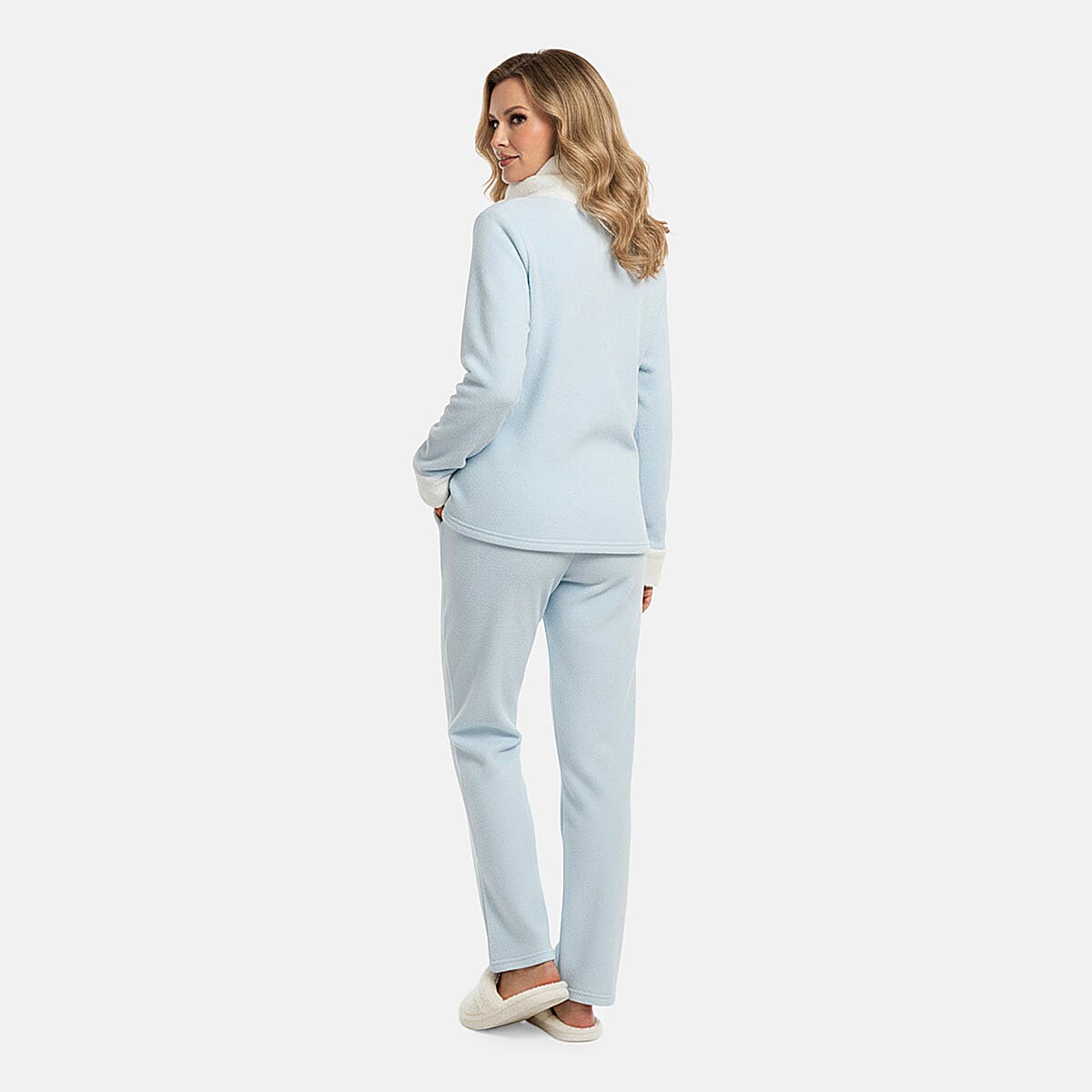 Amanda Paige Blue Cowl Neck Fleece 2 pc Pajama Pant set-XXL image number 2