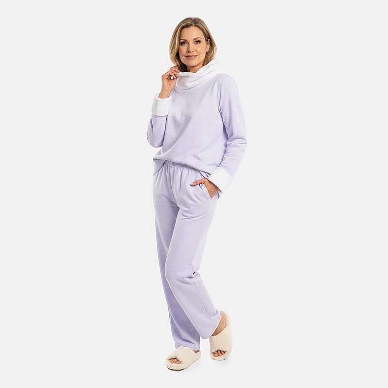 Amanda Paige Lilac Cowl Neck Fleece 2 pc Pajama Pant set-XL
