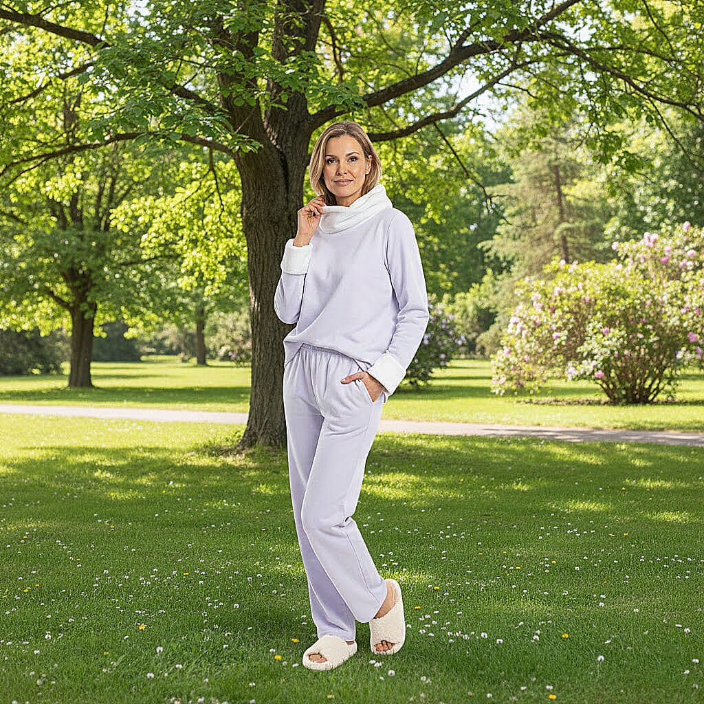 Amanda Paige Lilac Cowl Neck Fleece 2 pc Pajama Pant set-XL