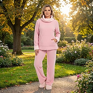 Amanda Paige Pink Cowl Neck Fleece 2 pc Pajama Pant set-L