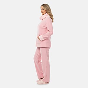 Amanda Paige Pink Cowl Neck Fleece 2 pc Pajama Pant set-L