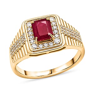 D'Joy Mozambique Ruby, Moissanite Men's Ring in 18K Vermeil YG Over Sterling Silver 2.30 ctw (Size 10.0)