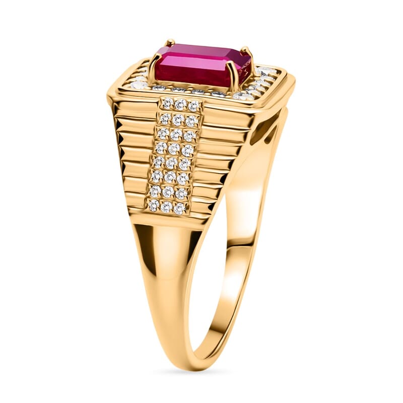 D'Joy Montepuez Ruby, Moissanite Men's Ring in 18K Vermeil YG Over Sterling Silver 2.30 ctw (Size 10.0)