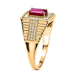 D'Joy Montepuez Ruby, Moissanite Men's Ring in 18K Vermeil YG Over Sterling Silver 2.30 ctw (Size 11.0)