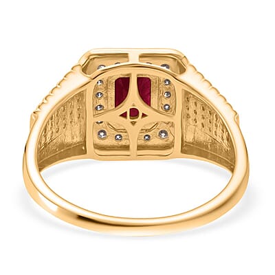 D'Joy Montepuez Ruby, Moissanite Men's Ring in 18K Vermeil YG Over Sterling Silver 2.30 ctw (Size 11.0)