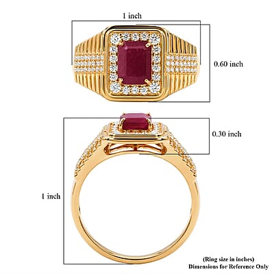 D'Joy Montepuez Ruby, Moissanite Men's Ring in 18K Vermeil YG Over Sterling Silver 2.30 ctw (Size 11.0)