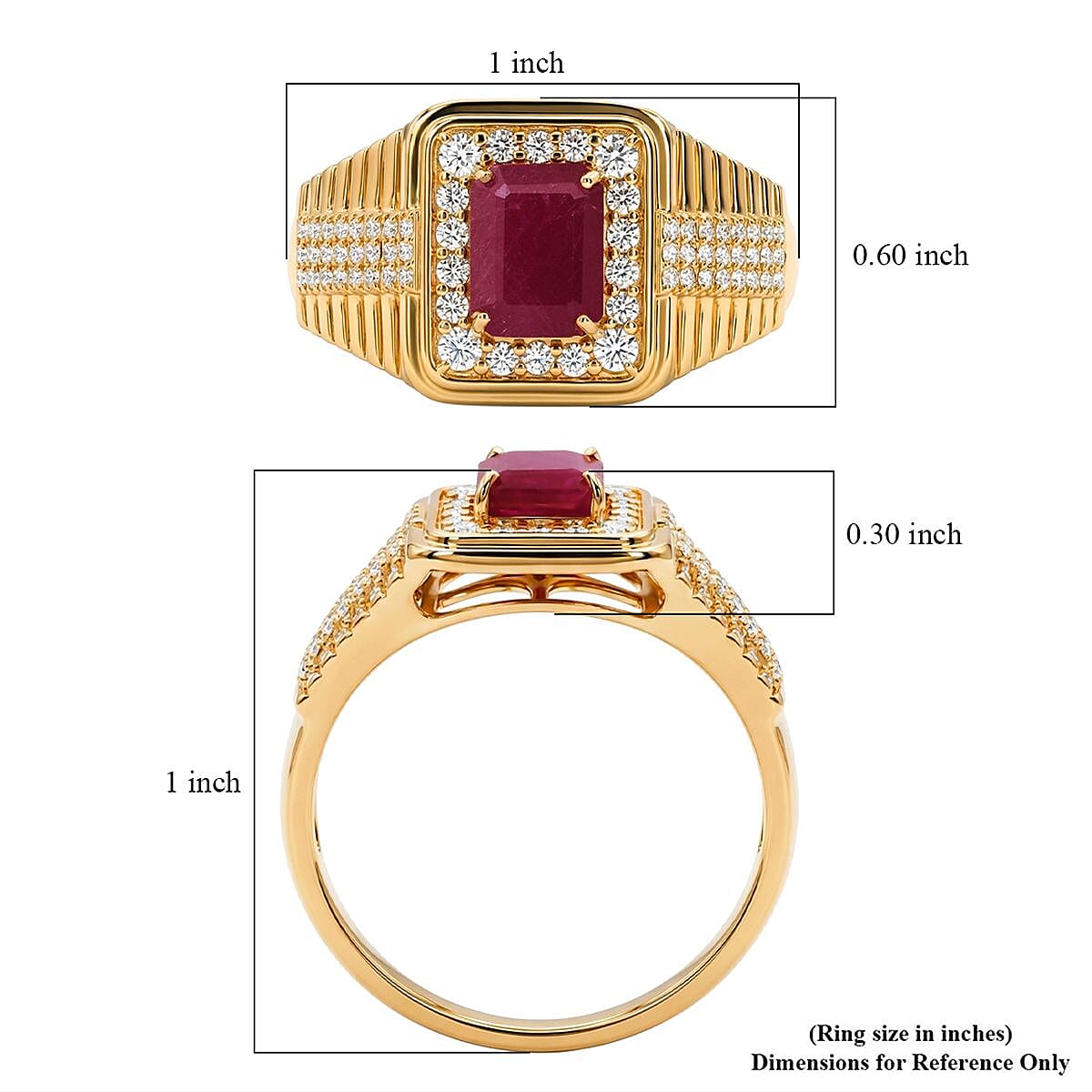 D'Joy Montepuez Ruby, Moissanite Men's Ring in 18K Vermeil YG Over Sterling Silver 2.30 ctw (Size 9.0) image number 5