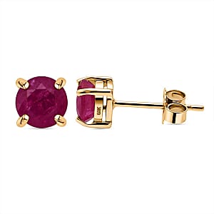 Luxoro AAA Montepuez Ruby Solitaire Stud Earrings in 10K Yellow Gold 1.30 ctw