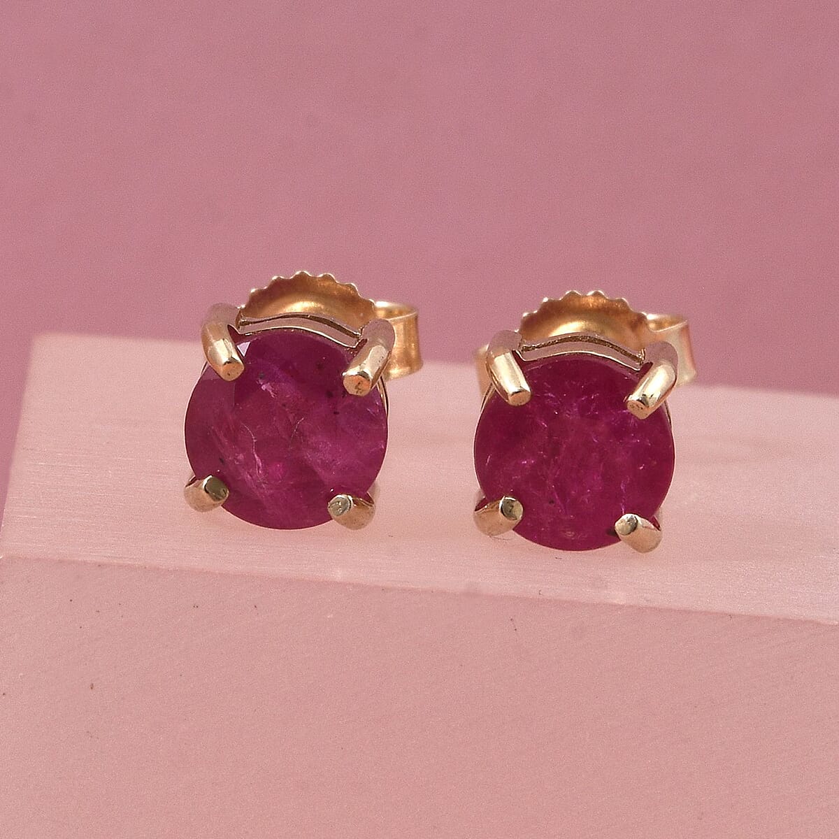 Luxoro AAA Montepuez Ruby Solitaire Stud Earrings in 10K Yellow Gold 1.30 ctw image number 1
