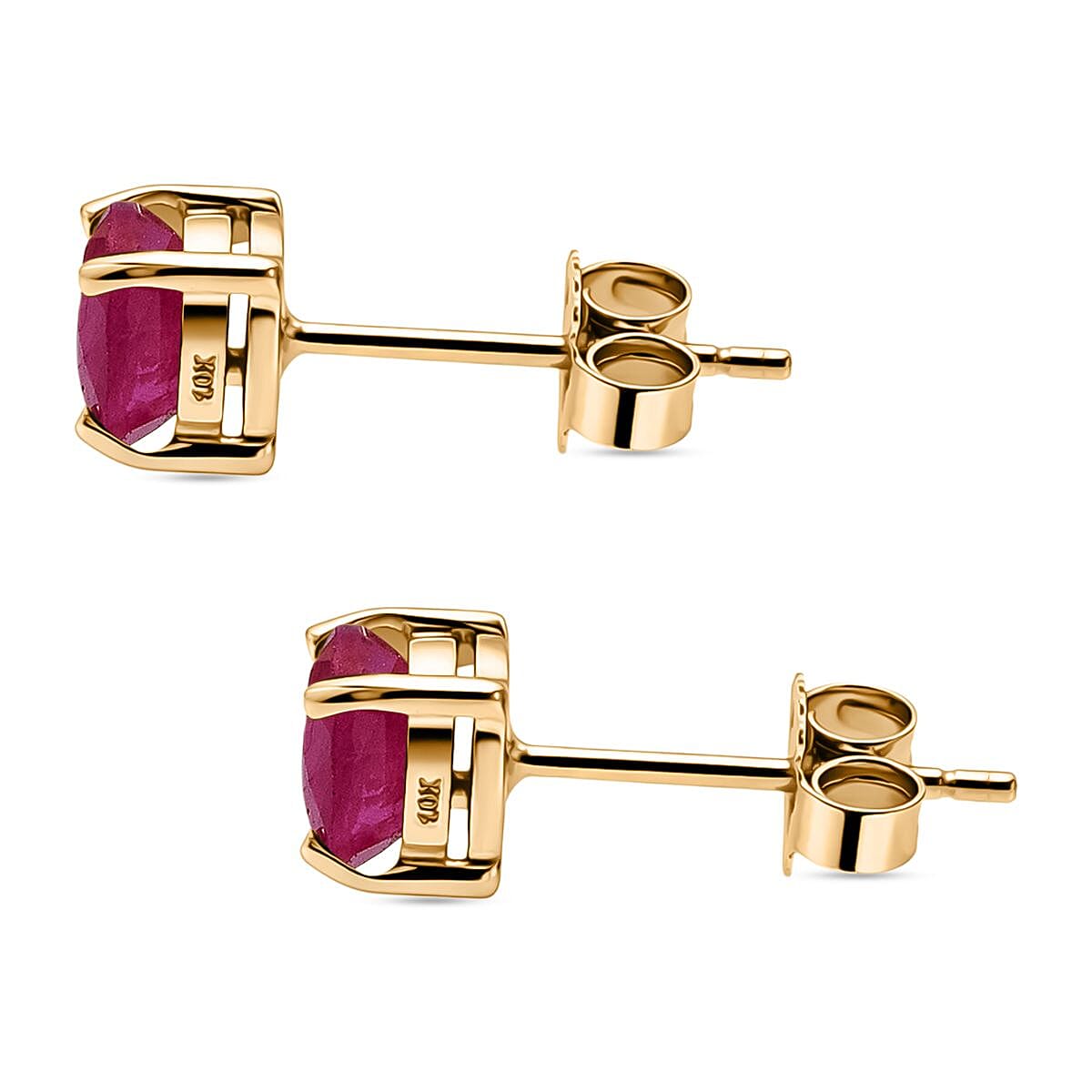 Luxoro AAA Montepuez Ruby Solitaire Stud Earrings in 10K Yellow Gold 1.30 ctw image number 3