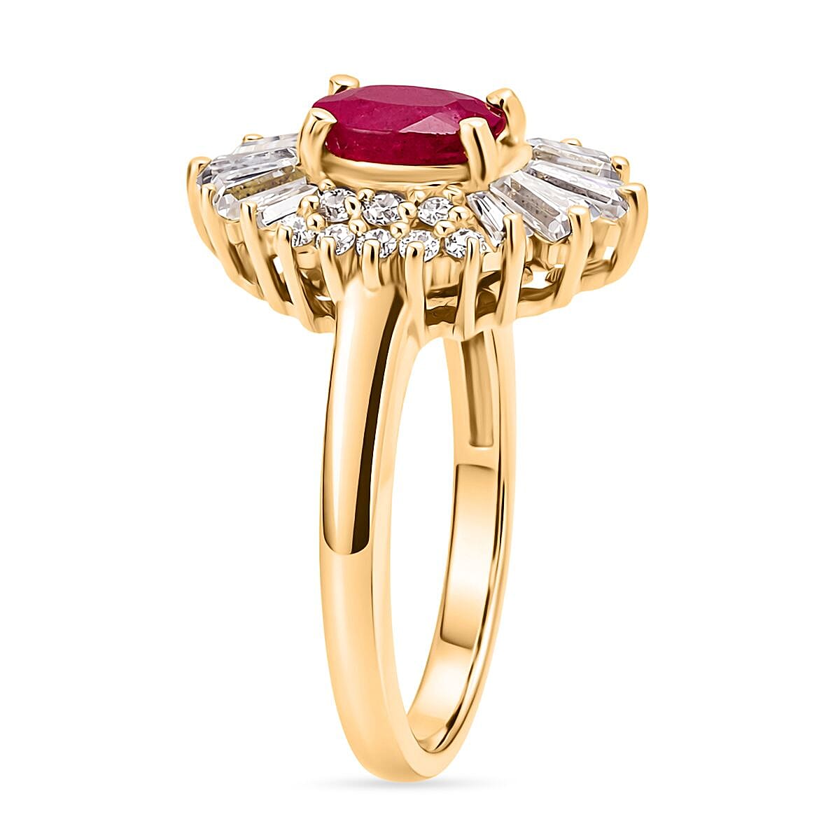D'Joy Montepuez Ruby, Moissanite Ring in 18K Vermeil YG Over Sterling Silver 2.10 ctw (Size 10.0) image number 3