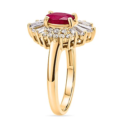 D'Joy Montepuez Ruby, Moissanite Ring in 18K Vermeil YG Over Sterling Silver 2.10 ctw (Size 10.0)
