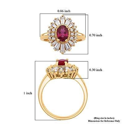 D'Joy Montepuez Ruby, Moissanite Ring in 18K Vermeil YG Over Sterling Silver 2.10 ctw (Size 10.0)