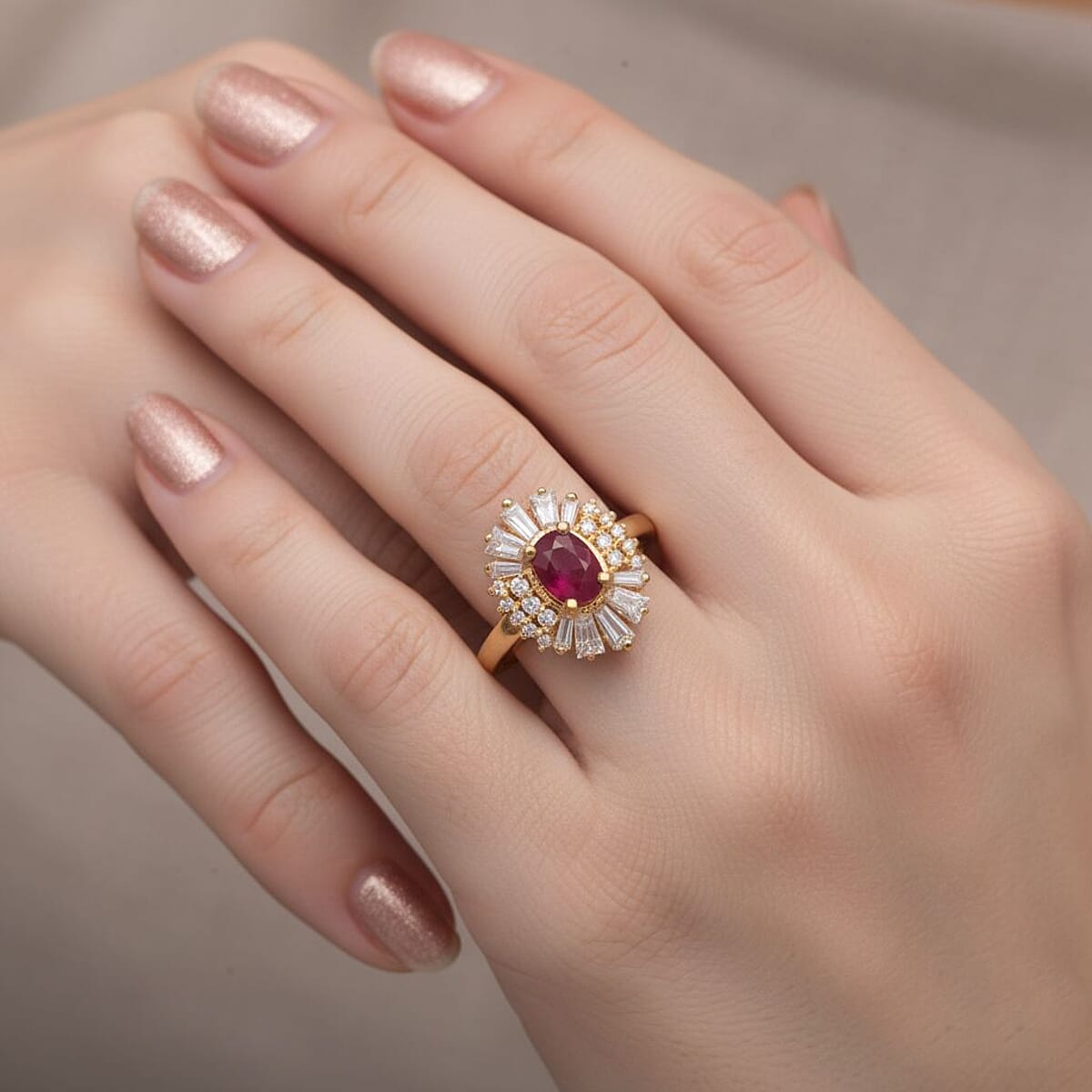 D'Joy Montepuez Ruby, Moissanite Ring in 18K Vermeil YG Over Sterling Silver 2.10 ctw (Size 5.0) image number 2