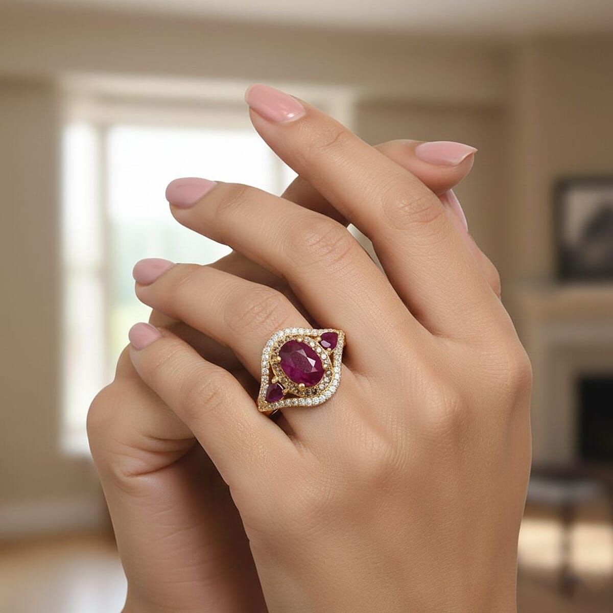 D'Joy Montepuez Ruby, Multi Gemstone Ring in 18K Vermeil YG Over Sterling Silver 2.20 ctw (Size 6.0) image number 2