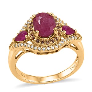 D'Joy Montepuez Ruby, Multi Gemstone Ring in Rhodium and 18K Vermeil YG Over Sterling Silver 2.20 ctw (Size 7.0)