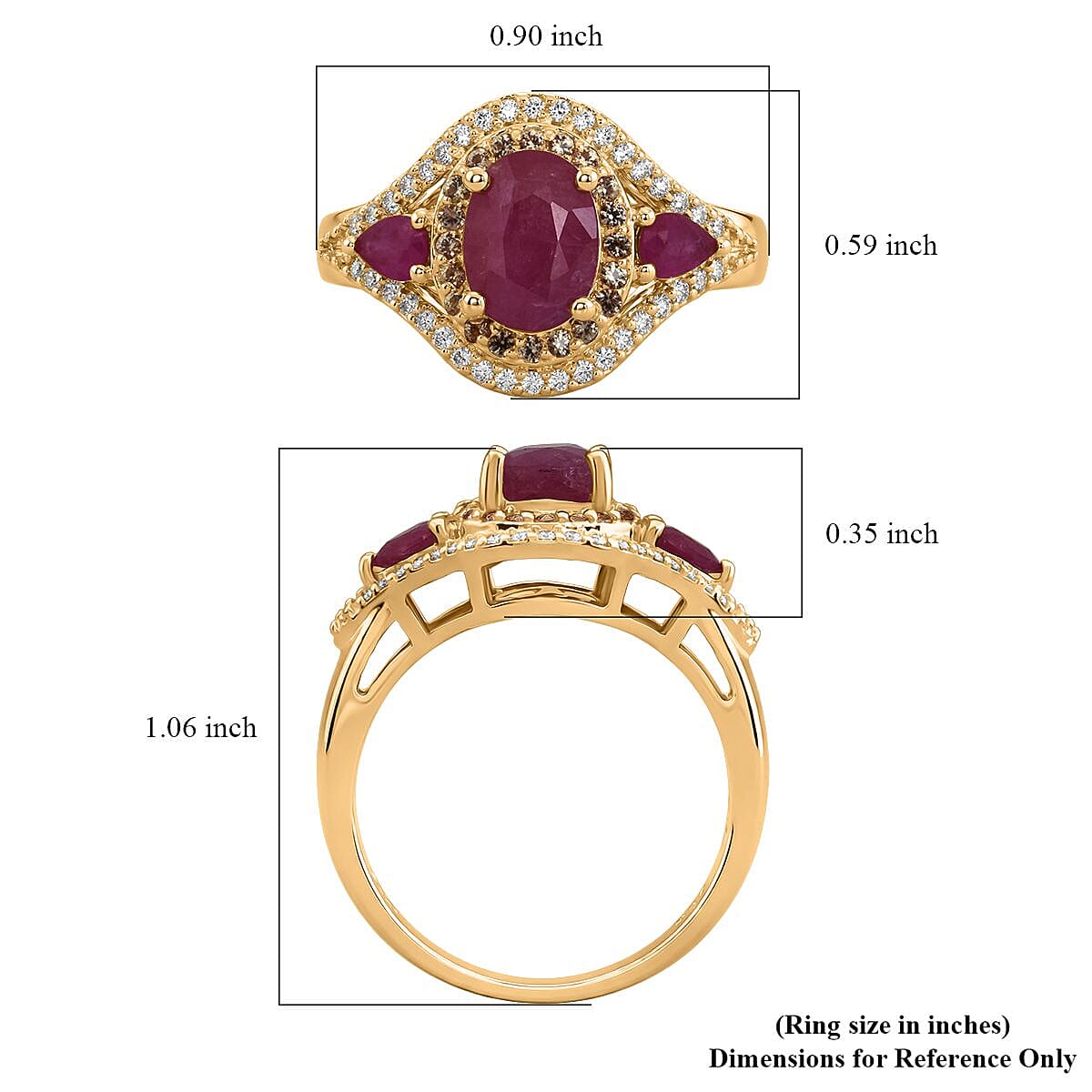 D'Joy Montepuez Ruby, Multi Gemstone Ring in Rhodium and 18K Vermeil YG Over Sterling Silver 2.20 ctw (Size 7.0) image number 5