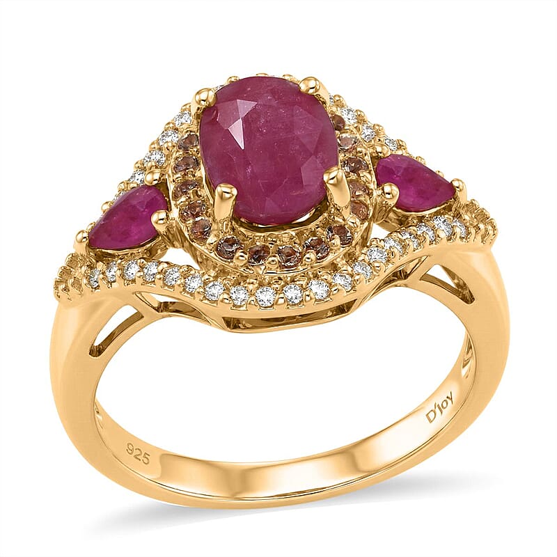 D'Joy Montepuez Ruby, Multi Gemstone Ring in Rhodium and 18K Vermeil YG Over Sterling Silver 2.20 ctw (Size 8.0)