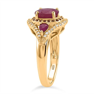 D'Joy Montepuez Ruby, Multi Gemstone Ring in Rhodium and 18K Vermeil YG Over Sterling Silver 2.20 ctw (Size 8.0)