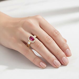D'Joy Montepuez Ruby, Moissanite Ring in 18K Vermeil YG Over Sterling Silver 1.00 ctw (Size 10.0)