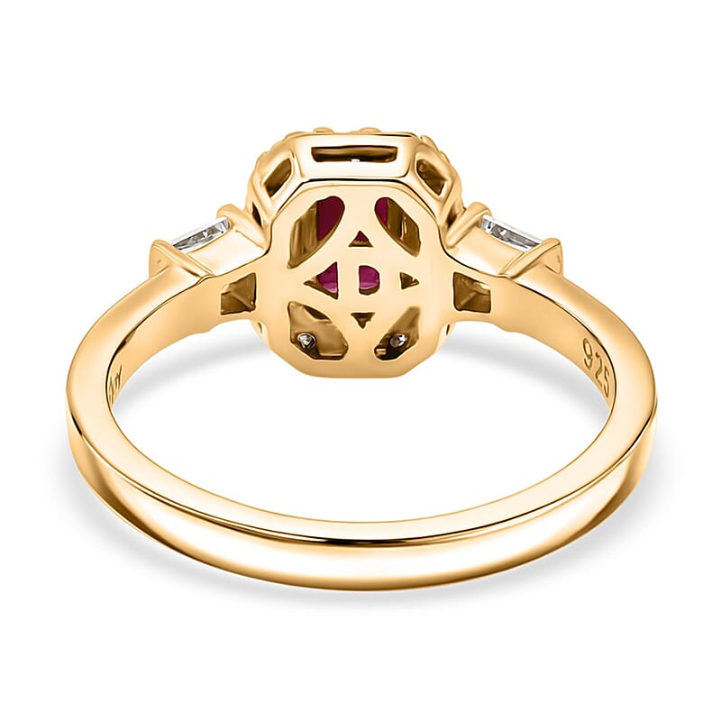 D'Joy Montepuez Ruby, Moissanite Ring in 18K Vermeil YG Over Sterling Silver 1.00 ctw (Size 10.0)