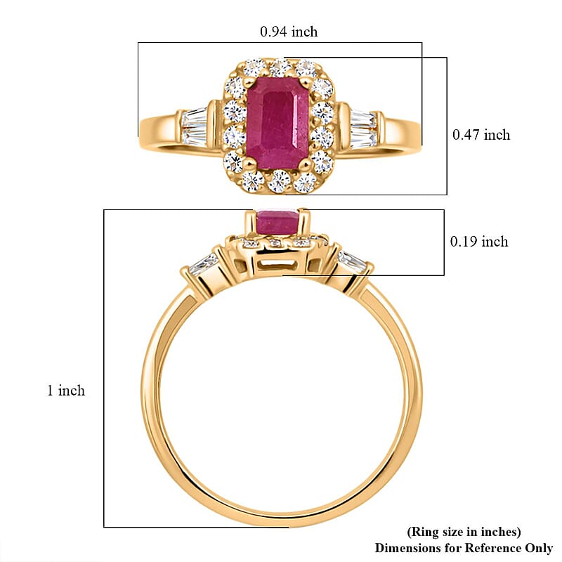 D'Joy Montepuez Ruby, Moissanite Ring in 18K Vermeil YG Over Sterling Silver 1.00 ctw (Size 10.0)