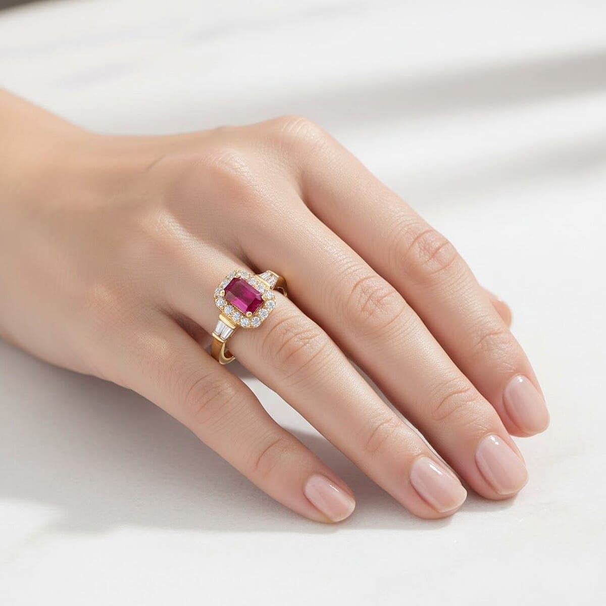 D'Joy Montepuez Ruby, Moissanite Ring in 18K Vermeil YG Over Sterling Silver 1.00 ctw (Size 6.0) image number 2