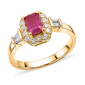 D'Joy Montepuez Ruby, Moissanite Ring in 18K Vermeil YG Over Sterling Silver 1.00 ctw (Size 7.0)