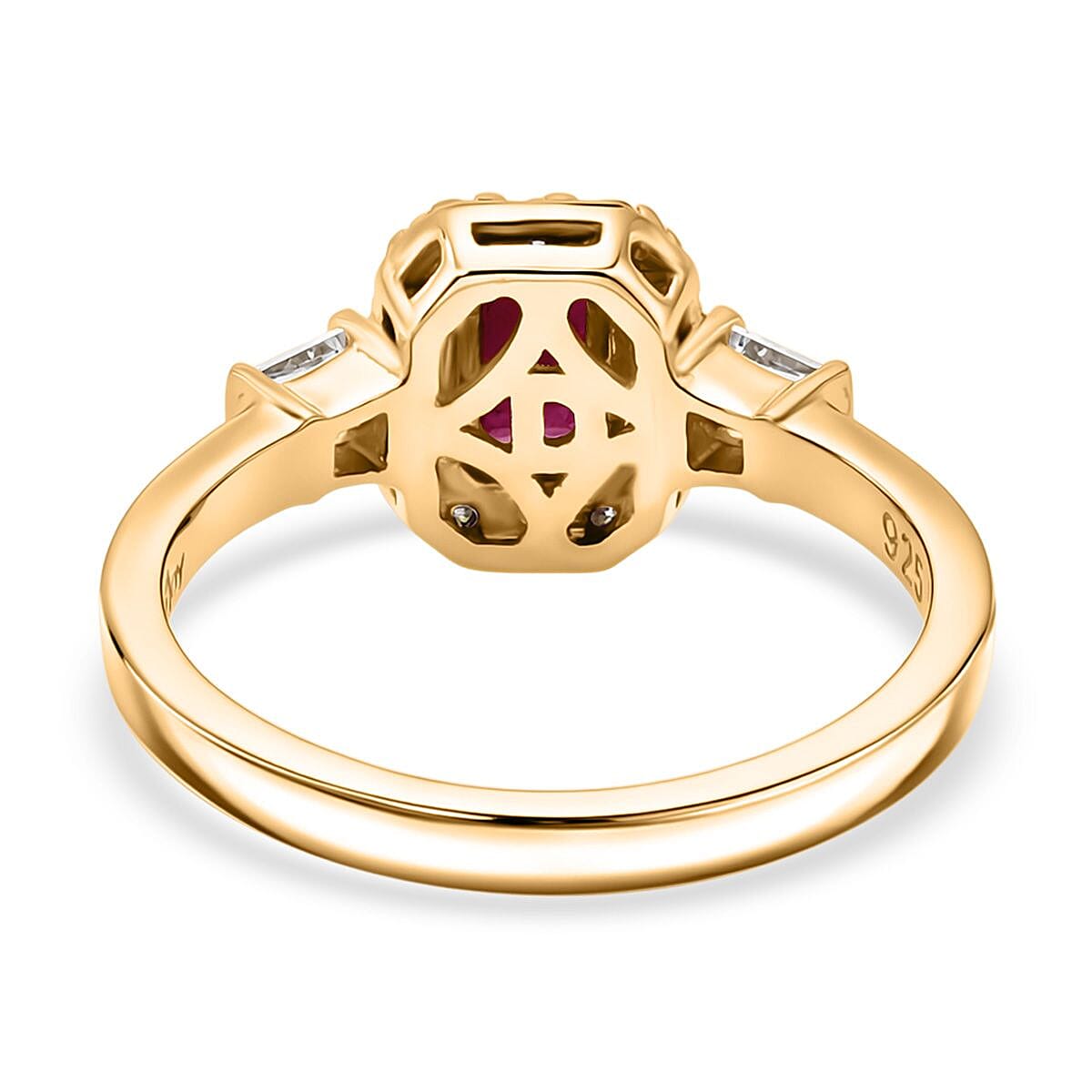 D'Joy Montepuez Ruby, Moissanite Ring in 18K Vermeil YG Over Sterling Silver 1.00 ctw (Size 8.0) image number 4