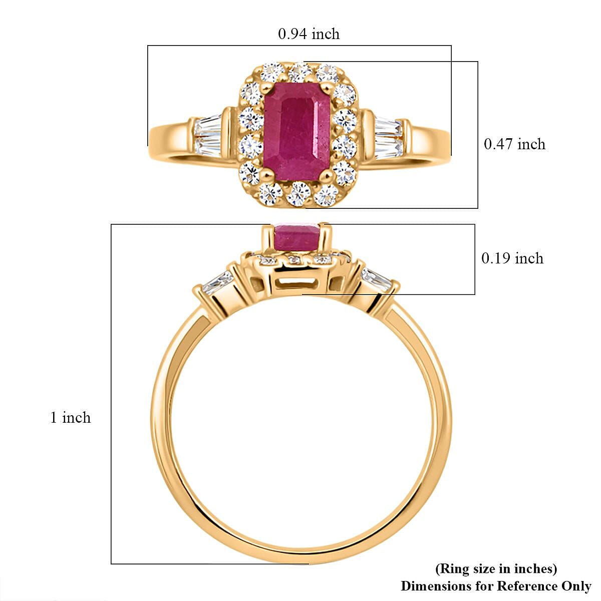 D'Joy Montepuez Ruby, Moissanite Ring in 18K Vermeil YG Over Sterling Silver 1.00 ctw (Size 8.0) image number 5