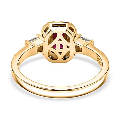 D'Joy Montepuez Ruby, Moissanite Ring in 18K Vermeil YG Over Sterling Silver 1.00 ctw (Size 9.0)