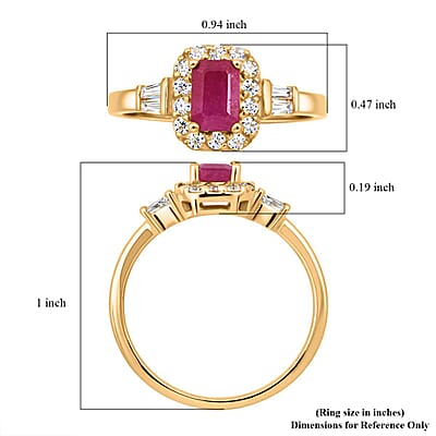 D'Joy Montepuez Ruby, Moissanite Ring in 18K Vermeil YG Over Sterling Silver 1.00 ctw (Size 9.0)