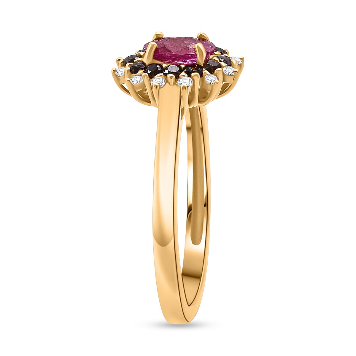 D'Joy Montepuez Ruby, White and Coffee Zircon Ring in 18K Vermeil YG Over Sterling Silver 1.15 ctw (Size 6.0) (Del. in 7-10 Days) image number 3