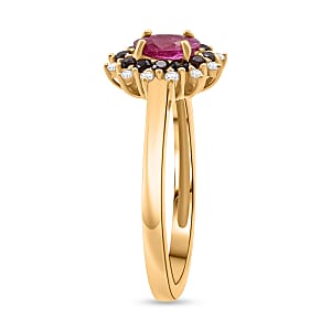 D'Joy Montepuez Ruby, White and Coffee Zircon Ring in 18K Vermeil YG Over Sterling Silver 1.15 ctw (Size 6.0) (Del. in 7-10 Days)
