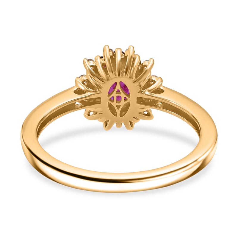 D'Joy Montepuez Ruby, White and Coffee Zircon Ring in 18K Vermeil YG Over Sterling Silver 1.15 ctw (Size 6.0)
