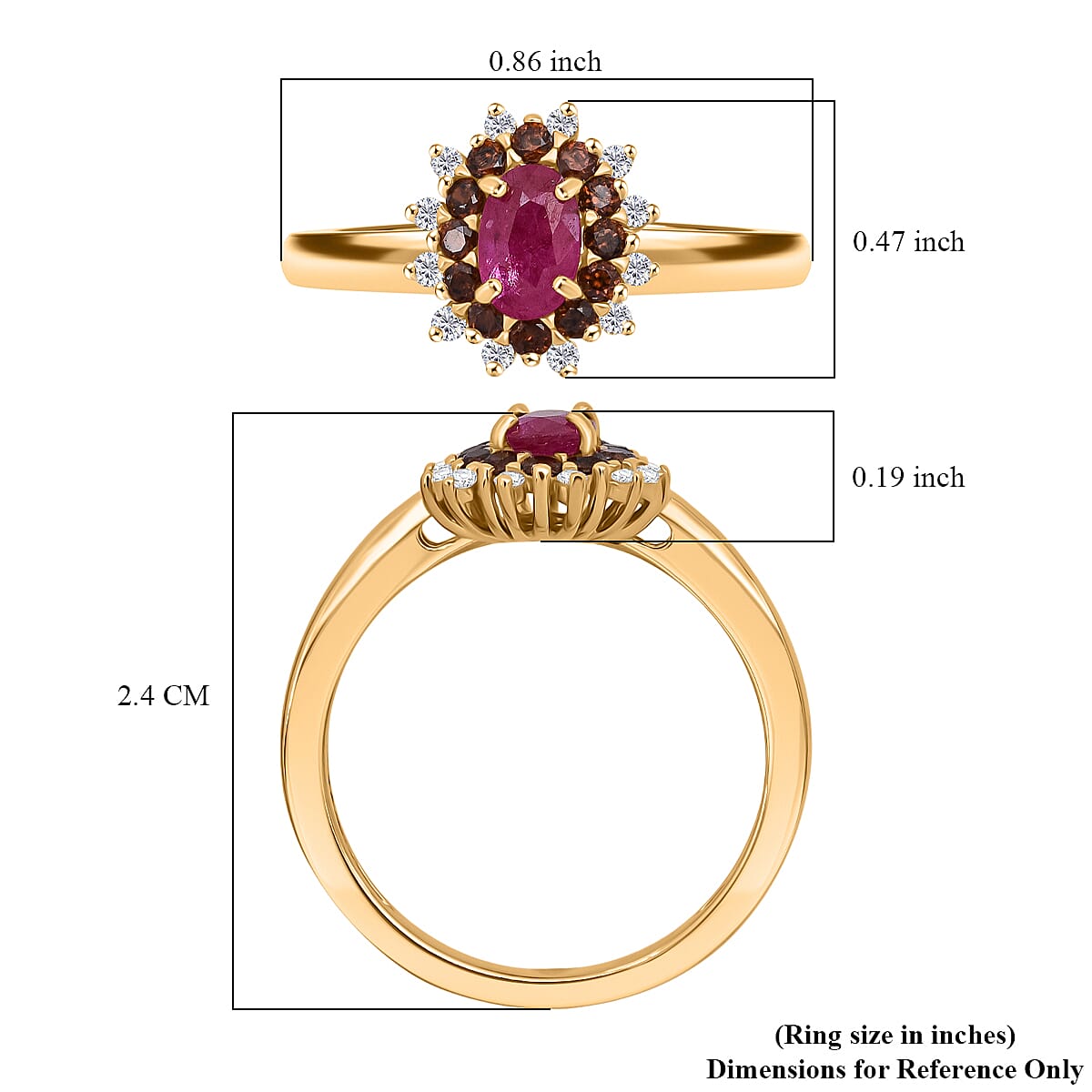 D'Joy Montepuez Ruby, White and Coffee Zircon Ring in 18K Vermeil YG Over Sterling Silver 1.15 ctw (Size 6.0) (Del. in 7-10 Days) image number 5