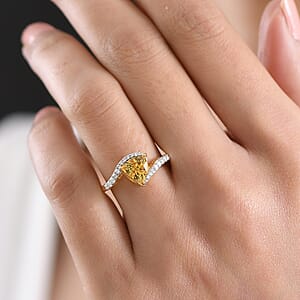 D'Joy Premium Golden Apatite, Moissanite Ring in 18K YG Over Sterling Silver (Size 10.0) 1.35 ctw