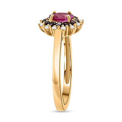 D'Joy Montepuez Ruby, White and Coffee Zircon Ring in 18K Vermeil YG Over Sterling Silver 1.15 ctw (Size 8.0)