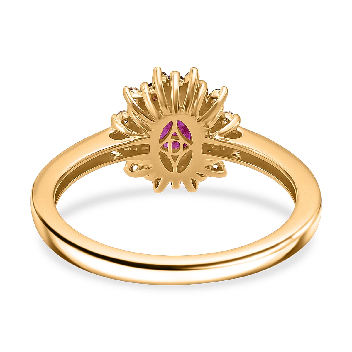 D'Joy Montepuez Ruby, White and Coffee Zircon Ring in 18K Vermeil YG Over Sterling Silver 1.15 ctw (Size 8.0) image number 4