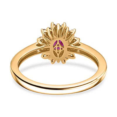 D'Joy Montepuez Ruby, White and Coffee Zircon Ring in 18K Vermeil YG Over Sterling Silver 1.15 ctw (Size 8.0)